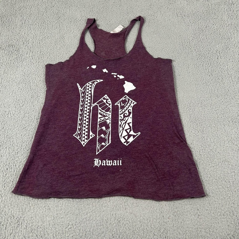Art Generation Tank Top Womens Medium Purple Hawaii HI Graphic Racerback Beach